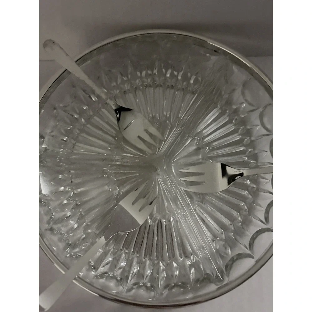 Vintage Leonard Silver Mtg. Silver plated  Crystal  divided tray w 3 small forks